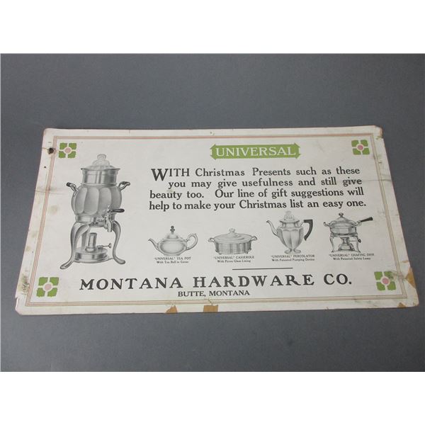 Montana Hardware Co Butte Montana Universal Advertisement- 21" X 11"