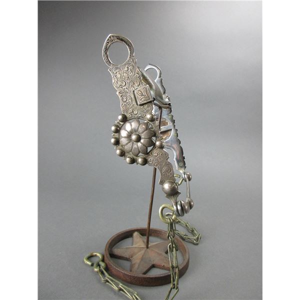 Unmarked Silver Overlaid Stainless Cactus Flower Pattern Bit- Santa Barbara Cheek- Mona Lisa Mouth- 