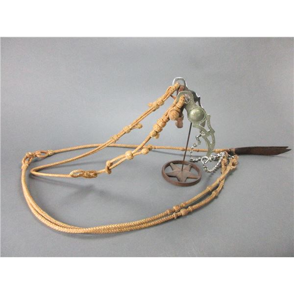 Rawhide 1 Ear Headstall With Romal Reins- Unmarked Silver Overlaid Bit- Arizona Style Cheek- High Po