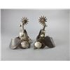 Image 1 : Unmarked California Style Silver Inlaid Harp Pattern Spurs- 1" Bands- 2.5" Drop Shanks- 12 Point Row