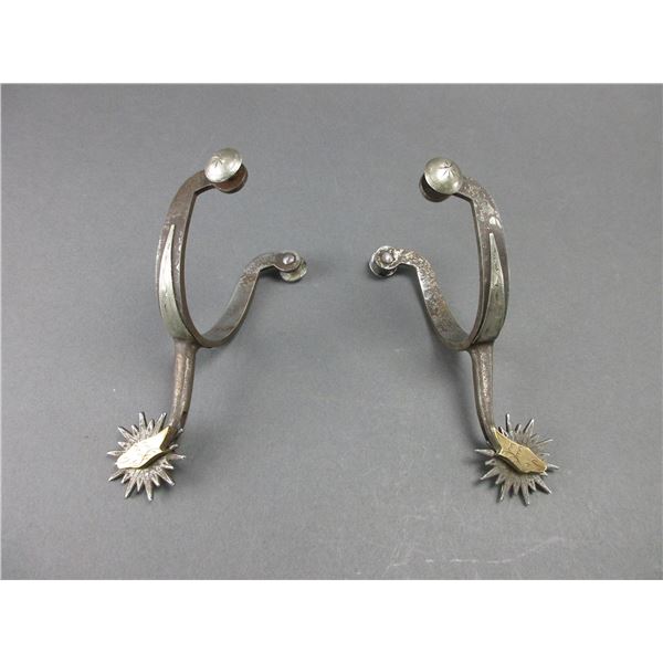 Marked JF (Jack Ferguson) Double Mounted Silver and Brass Overlaid Eagle Head Spurs- .5" Bands