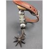 Image 2 : Transitional Double Mounted Silver Inlaid Spurs- .75" Bands- 2.25" Chased Shanks- 8 Point Rowels- Ch