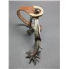 Image 5 : Transitional Double Mounted Silver Inlaid Spurs- .75" Bands- 2.25" Chased Shanks- 8 Point Rowels- Ch