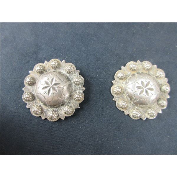 Unmarked Sterling Visalia Style Conchos- Domed- Engraved- Scalloped- Loop Back- 1.5"