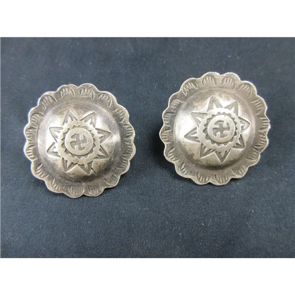 Marked Sterling Rolling Log Conchos- Domed- Engraved- Scalloped- Loop Back- 1.6"