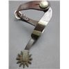 Image 2 : Marked Powder River Silver Overlaid Spurs- .8" Bands- 2.5" Shanks- 12 Point Rowels- Straps- Good Con
