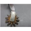 Image 8 : Marked Powder River Silver Overlaid Spurs- .8" Bands- 2.5" Shanks- 12 Point Rowels- Straps- Good Con