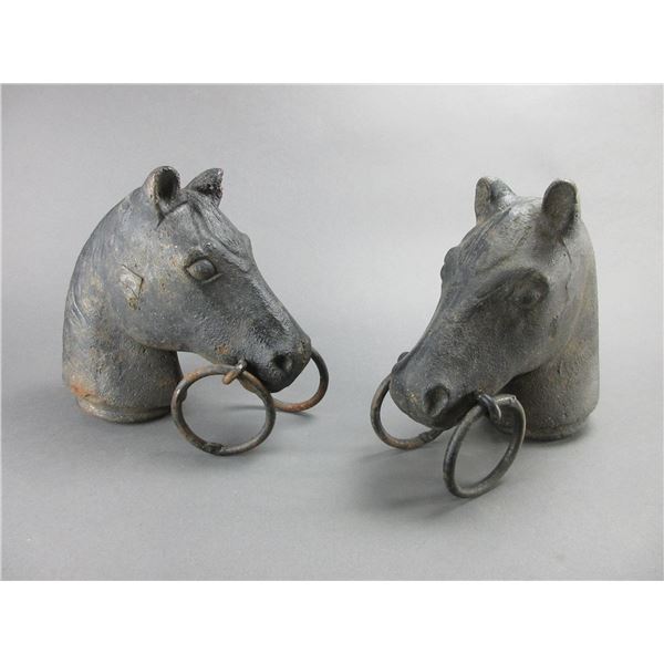 2 Old Cast Iron Horse Heads With Double Rings- 10.5" X 10.5"L X 4"W- Heavy Duty