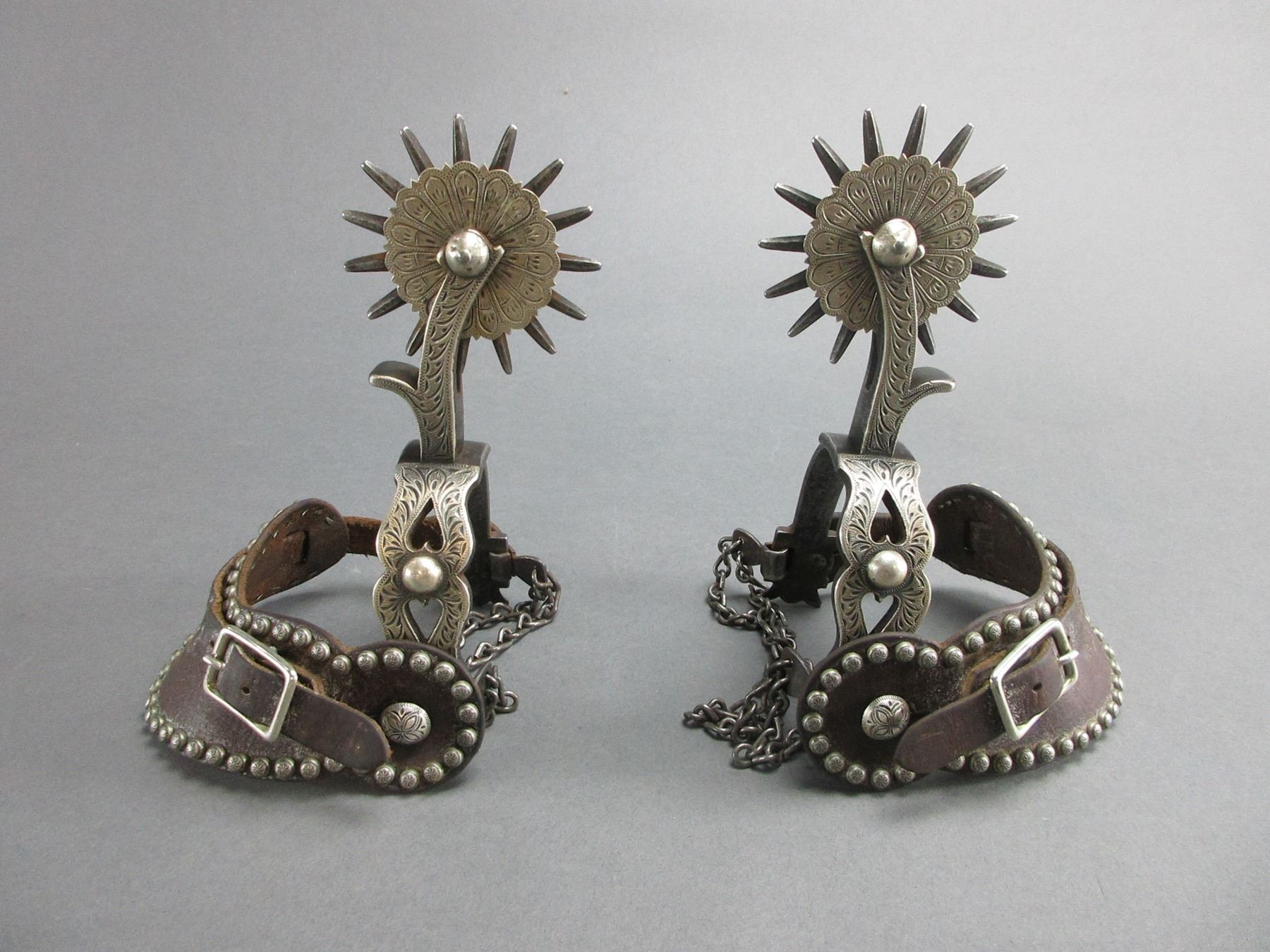Unmarked Goldberg Staunton Saddlery Silver Overlaid Spurs- Engraving ...