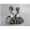 Image 1 : Marked Crockett Silver Overlaid Spurs- 1.5" Bands At The Widest- 2.3" Shanks- 16 Point Rowels- Chap 