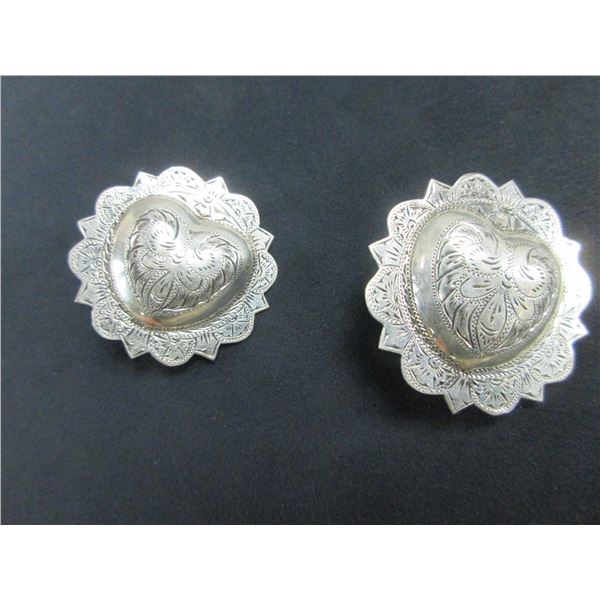 Marked F Schultz Sterling Heart Loop Back Conchos- 1.5"- Domed- Engraved- Scalloped- New Condition