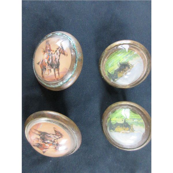 2 Longhorn Glass Bridle Rosettes- 2 Indian On Horse Glass Bridle Rosettes