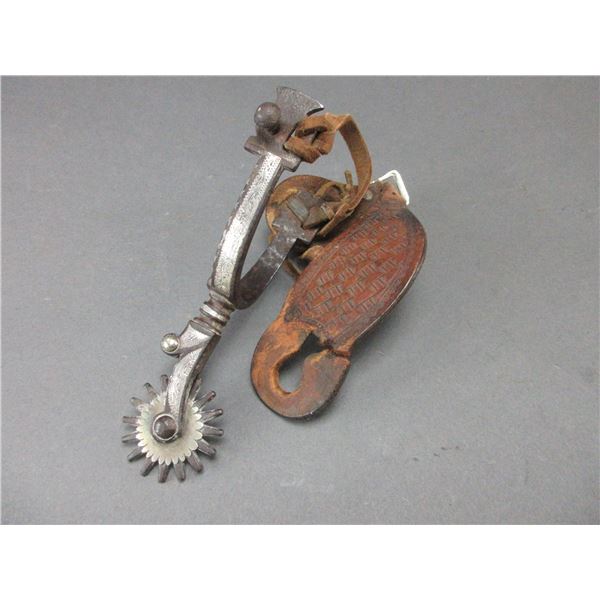 Marked Squashed M's (Mike Morales) Silver Inlaid Single Spur- 5" Band- 2.7" Shank- 16 Point Rowel Wi