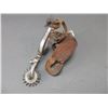 Image 1 : Marked Squashed M's (Mike Morales) Silver Inlaid Single Spur- 5" Band- 2.7" Shank- 16 Point Rowel Wi