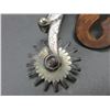 Image 2 : Marked Squashed M's (Mike Morales) Silver Inlaid Single Spur- 5" Band- 2.7" Shank- 16 Point Rowel Wi