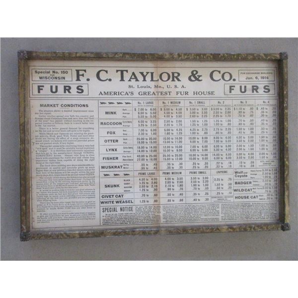 FC Taylor + Co Fur Price List From 1914- 18.5" X 12.5"