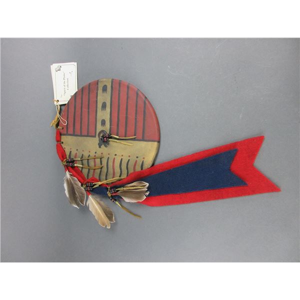 Kiowa Style "Bear Society" Leather Battle Shield- Deerskin- Trade Cloth- Brass Cones- Glass Trade Be