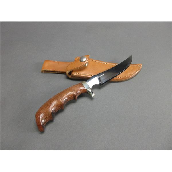 Marked Track Knives Whitefish MT Knife And Original Sheath- Engraved Bear Paw And Name On Blade- 5.5