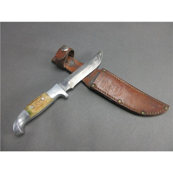 Marked RH Ruana Bonner Montana Knife- M Stamp- Original Sheath- 1977- 5" Blade- 4" Handle- Fair