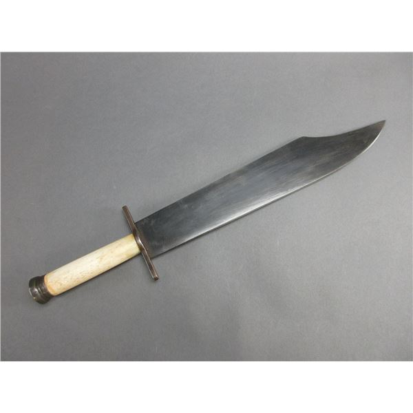 Large Bone Handle Bowie Knife- 14  Blade- 5.25  Handle- Great Condition