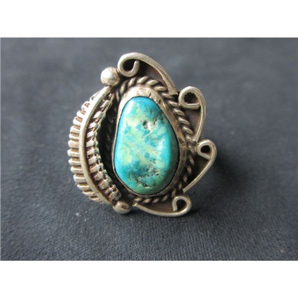 Unmarked Sterling And Turquoise Ring- Size 9