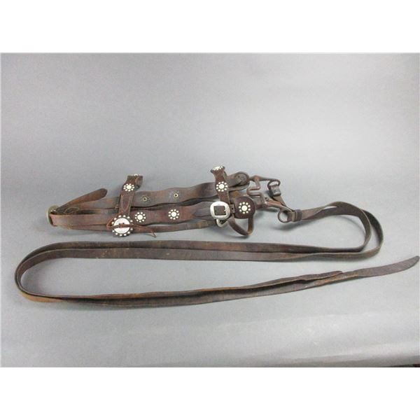 Old Dotted Headstall With Mother Of Pearl Accents- Two 1.5" Slotted Conchos- Anchor Marked Buckles- 