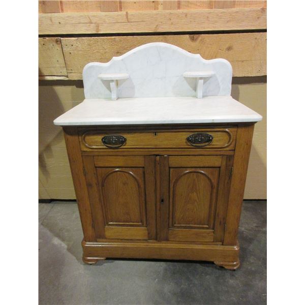 Marble Top Oak Washstand- Original Hardware- 42"H X 30"W X 17.5"D- Excellent Condition