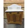 Image 1 : Marble Top Oak Washstand- Original Hardware- 42"H X 30"W X 17.5"D- Excellent Condition