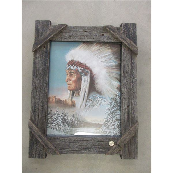 Barnwood Framed Native Print- Buffalo Nickel- 21.5  X 18 