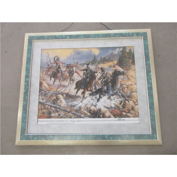 Marked Frank Thomas Print- "Dragoon Pickets Attacked"- 142/600- 28" X 24"