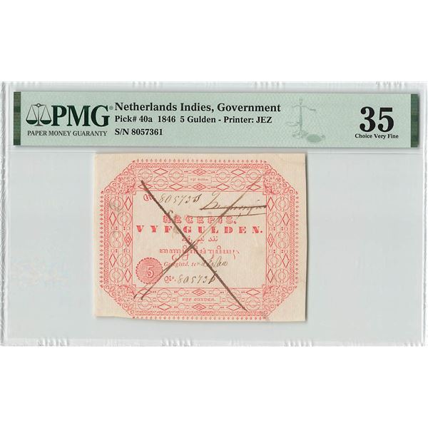 Netherlands Indies 5 Gulden 1846 Issued Pick 40a PMG Choice Very Fine 35