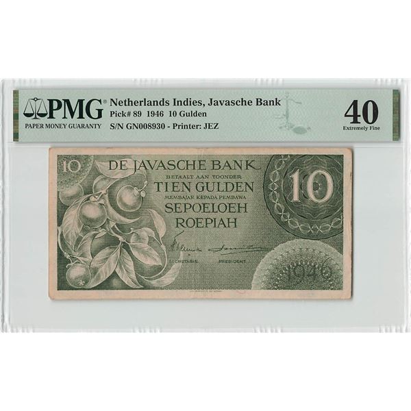 Netherlands Indies 10 Gulden 1946 JEZ Pick 89 PMG Extremely Fine 40