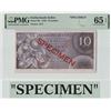 Image 1 : Netherlands Indies 10 Gulden 1946 Specimen JEZ Pick 90s PMG Gem Uncirculated 65 EPQ