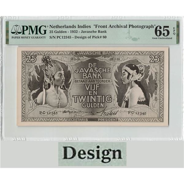 Netherlands Indies 25 Gulden 1932 Design Photographic Proof Pick 80 PMG Gem UNC 65 EPQ