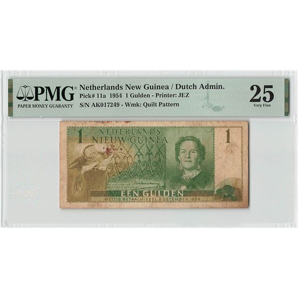 Netherlands New Guinea 1 Gulden 1954 Pick 11a PMG Very Fine 25