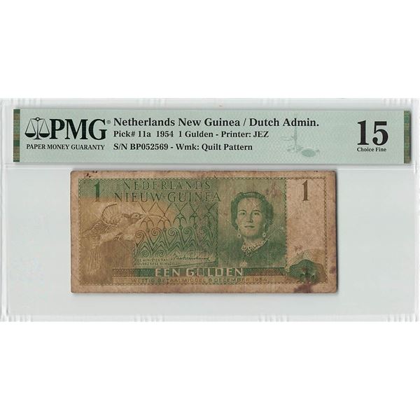 Netherlands New Guinea 1 Gulden 1954 Pick 11a PMG Choice Fine 15