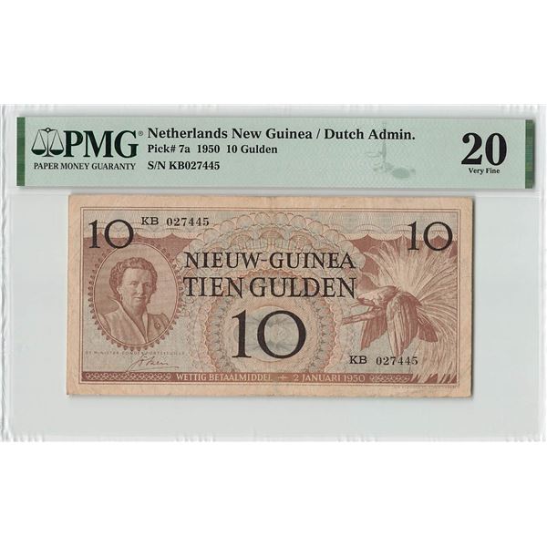 Netherlands New Guinea 10 Gulden 1950 Pick 7a PMG Very Fine 20