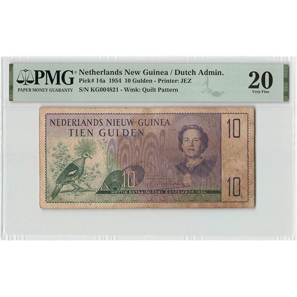 Netherlands New Guinea 10 Gulden 1954 Pick 14a PMG Very Fine 20