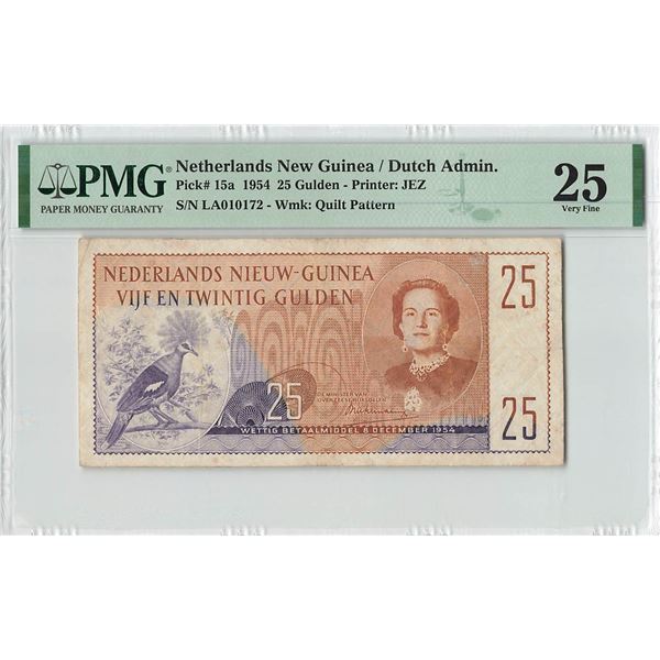 Netherlands New Guinea 25 Gulden 1954 Pick 15a PMG Very Fine 25