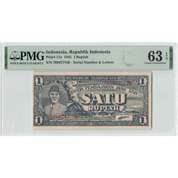 Indonesia 1 Rupiah 1945 Pick 17a PMG Choice Uncirculated 63 EPQ