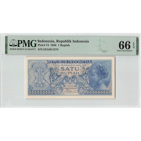Indonesia 1 Rupiah 1956 Pick 74 PMG Gem Uncirculated 66 EPQ