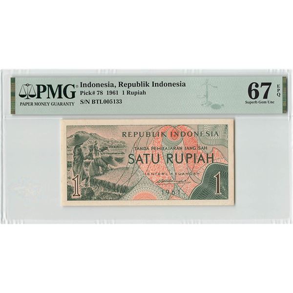 Indonesia 1 Rupiah 1961 Pick 78 PMG Superb Gem Uncirculated 67 EPQ