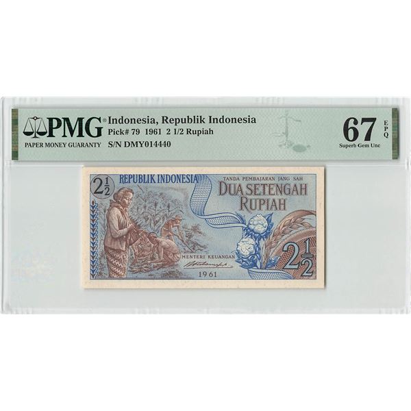 Indonesia 2½ Rupiah 1961 Pick 79 PMG Superb Gem Uncirculated 67 EPQ