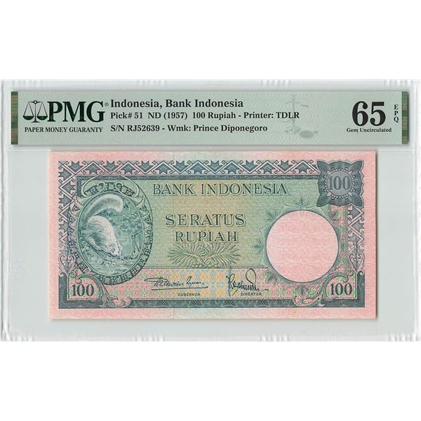 Indonesia 100 Rupiah 1957 Pick 51 PMG Gem Uncirculated 65 EPQ