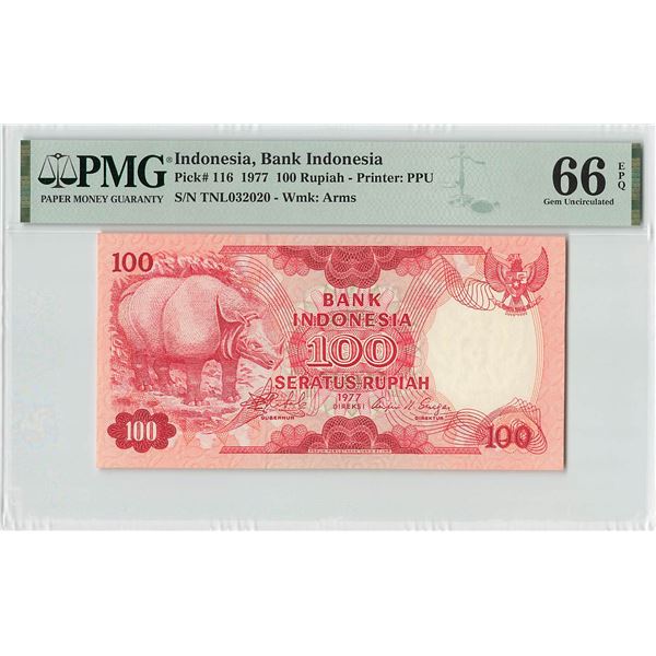 Indonesia 100 Rupiah 1977 Pick 116 PMG Gem Uncirculated 66 EPQ