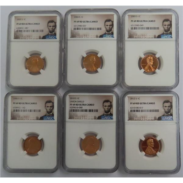 United States 6x 1 Cent 2003 - 2012 PF69RD Ultra Cameo