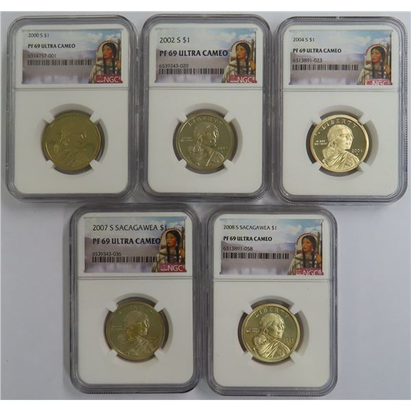 United States 5x 1 Dollar 2000 - 2008 PF69RD Ultra Cameo