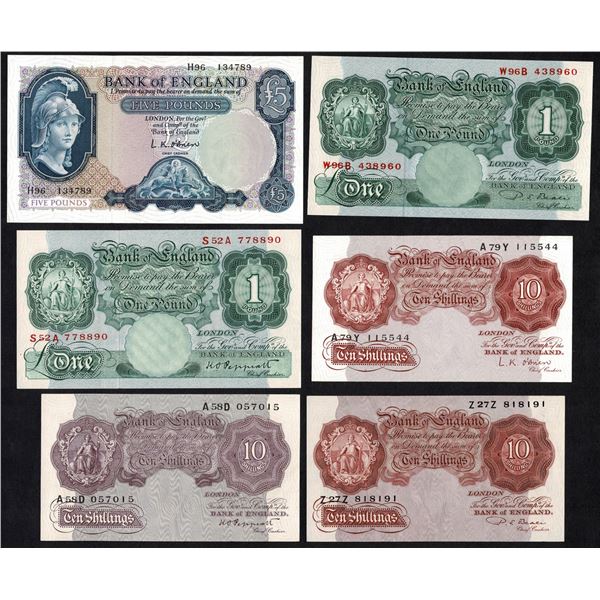 Great Brittain 6x 1 5 10 Shillings Pound Pounds 1940 - 1961 Bank of England