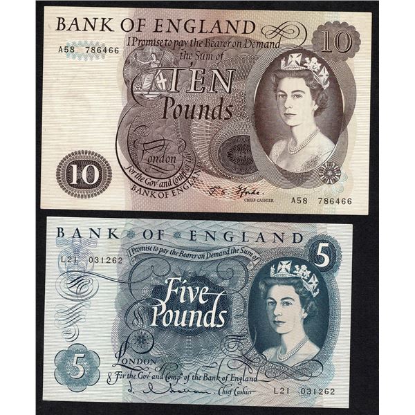 Great Britain 2x 5 10 Pounds 1963 - 1970 Bank of England