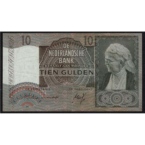 Netherlands 10 Gulden 1941 VF Queen Emma Pick 53